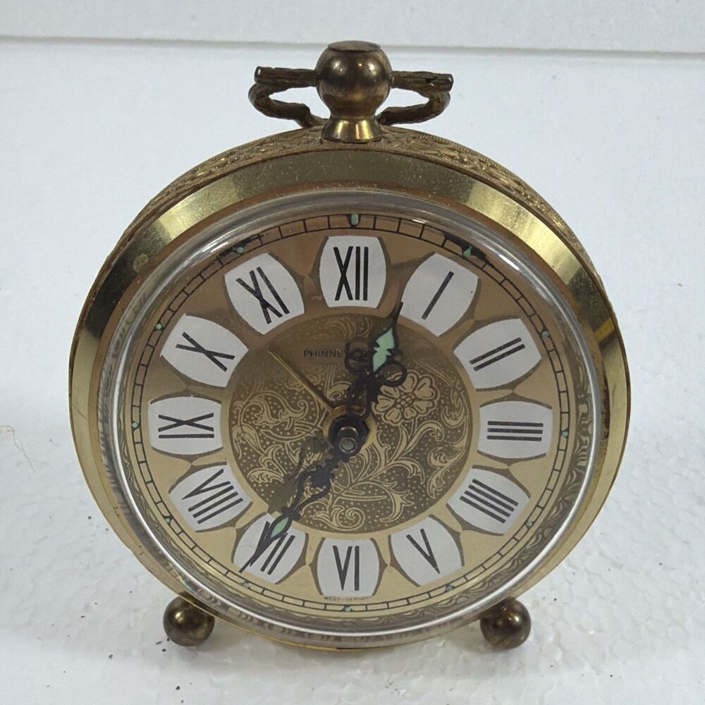 Vintage Phinney Walker Alarm Clock Brass Mechanical Wind Up West Germany WORKS